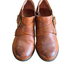 Clarks Brown Leather Buckle Ankle Boots Chunky Heel Women's Size 7